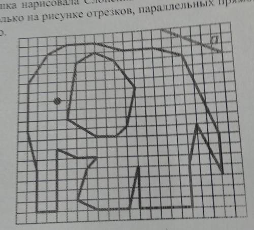 1. Мартышка нарисовала Слонёнка на клетчатой бумаге. Рассмотри рисунок. Сколько на рисунке отрезков,