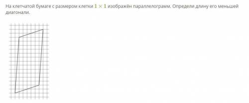 На клетчатой бумаге с размером клетки 1×1 изображён параллелограмм. Определи длину его меньшей диаго