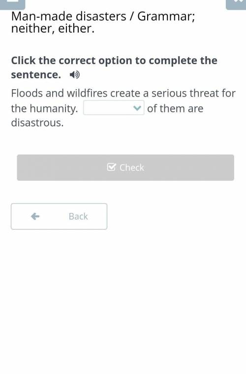 Man-made disasters / Grammar; neither, either. Click the correct option to complete the sentence. Fl