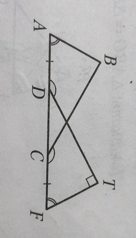 | Дано: уголA =угол F уголADT= уголFCB, ,AD= CF, ,уголT = 90°.Доказать:уголB = 90°.​