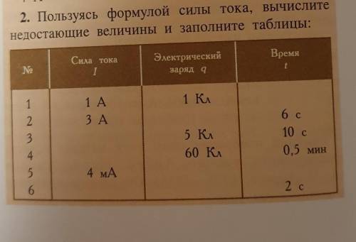 Пользуясь формулой силы тока, вычислите недостающие величинЫ и заполните таблицы:​