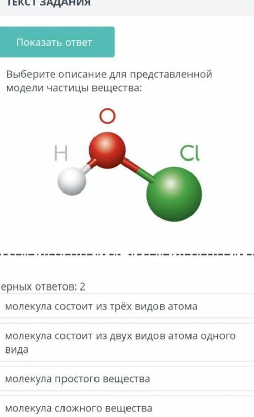 Выберите описание для приставленной модели частицы вещества​