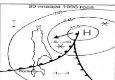 ЗАДАНИЕ: ПРОВЕДИТЕ АНАЛИЗ СИНОПТИЧЕСКОЙ КАРТЫ, ФИКСИРУЮЩЕЙ COСТОЯНИЕ ПОГОДЫ НА ОСТРОВЕ САХАЛИН НА 30