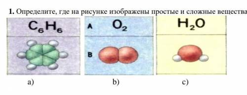 Определите где на рисунке изображены простые и сложные вещества​