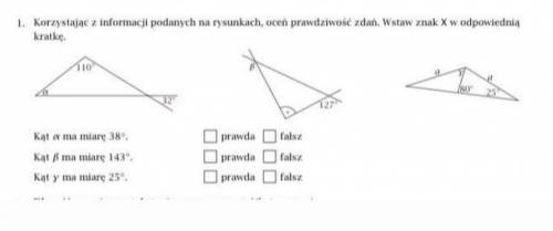 Korzystając z informacji podanych na rysunkach, oceń prawdziwość zdań. Wstaw znak X w odpowiednią kr