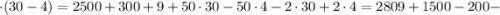 \cdot (30-4)=2500+300+9+50 \cdot 30-50 \cdot 4-2 \cdot 30+2 \cdot 4=2809+1500-200-