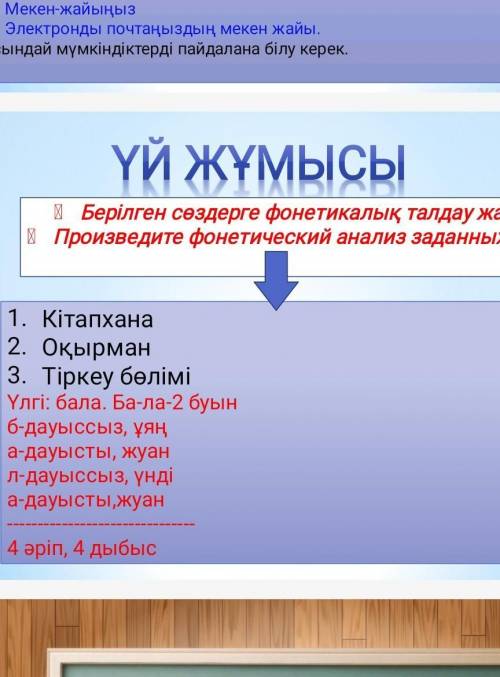 берілген сөздерге фонетикалық талдау жаса 1 кітапхана 2 оқырман 3 тіркеу бөлім по Каз яз​