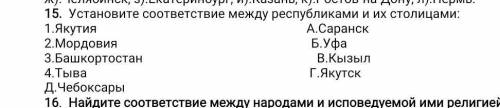 Установите соответствие между республиками и их столицами:​