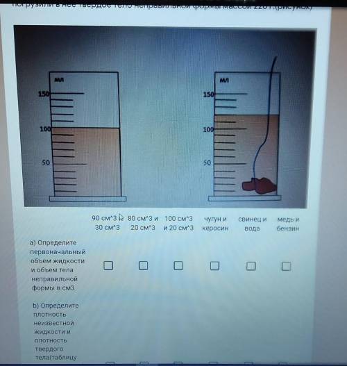 2. В мензурку налили неизвестную жидкость, массой 100 г. и полностью погрузили в нее твердое тело не