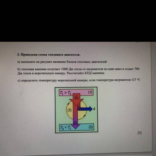 3. Приведена схема теплового двигателя. a) напишите на рисунке название блоков тепловых двигателей b