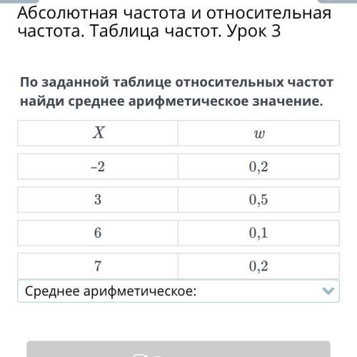 По заданной таблице относительных частот найдите среднее арифметическое значение онлайн мектеп