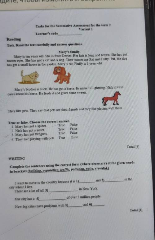 Tasks for the Summative Assessment for the term 2 Variant 1Learner's codeReadingTask. Read the text