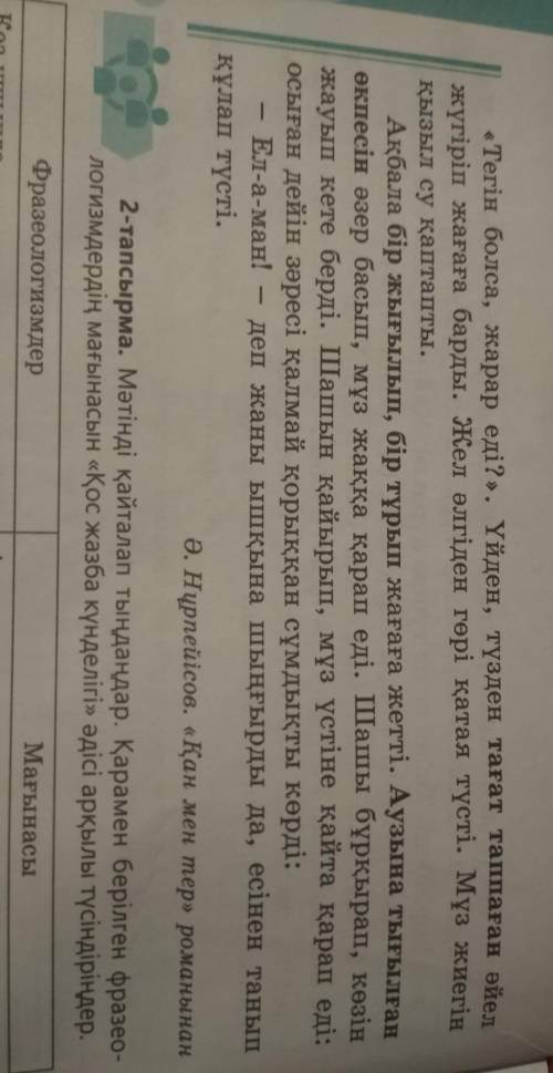 2 тапсырма мәтінді қайталап тыңдаңдар қарамен берілген фразеологизмдердің мағынасын қос жазба күндел