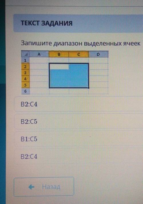 Запишите диапазон выделенных ячеек.