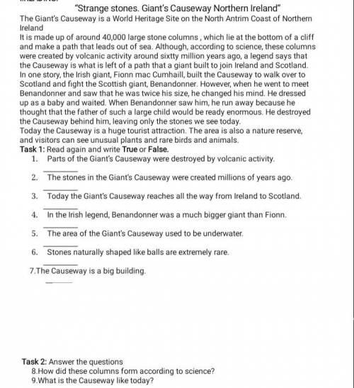 Task 2: Answer the questions 8. How did these columns form according to science? 9. What is the Caus