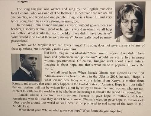 Task1. TRUE or FALSE 1)John Lennon believed that there should be many different countries in the wor