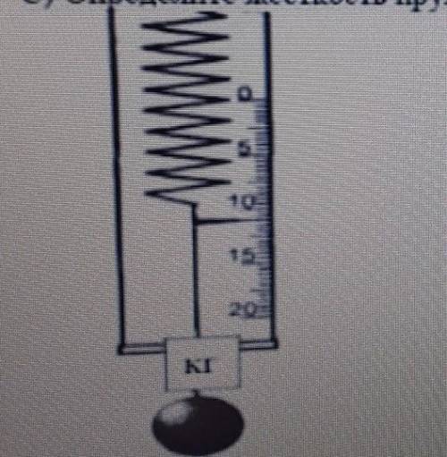 7. Первоначальная длина пружины без груза 12 см. После того, как был подвешен груз. длина пружины ст
