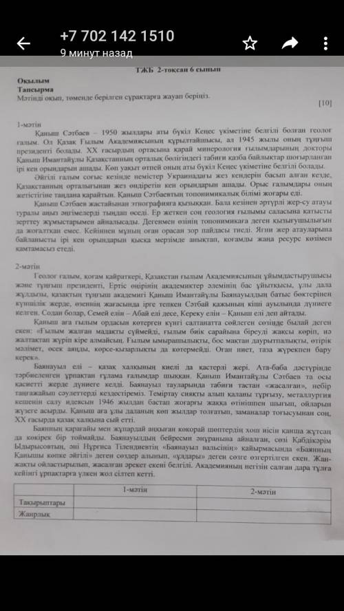 ТЖБ 2 - токсан 6 сынып 1 - мәтін 2 - мәтін Такырыптары Жанрлык ерекшеліктері Құрылымдық ерекшеліктер