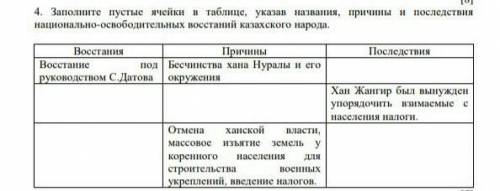 4. Заполните пустые ячейки в таблице, указав названия, причины и последствия национально-освободител