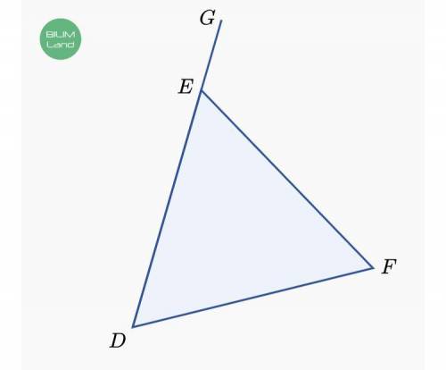 На рисунке сторона DE равностороннего треугольника DEF удлинена, а угол GEF в 2 раза больше угла DEF