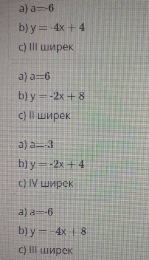 Y=(a +2)x - a +2 функциясының графигі абцисса осін (2:0) нүктесінде қияды. а) а мәнін анықтаңыз;b) ф