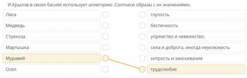 И.Крылов в своих баснях использует аллегорию. Соотнеси образы с их значениями.