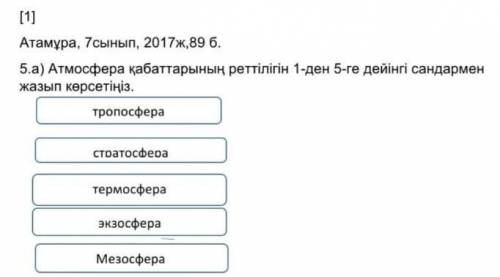 Атмосфера қабаттарының реттілігін 1-ден 5ке дейіннгі сандармен жазып көрсетіңіз