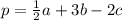 p = \frac{1}{2} a + 3b - 2c