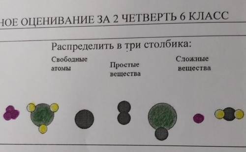 Распределить в три столбика: СвободныеатомыПростыевеществаСложныевещества СОЧ​