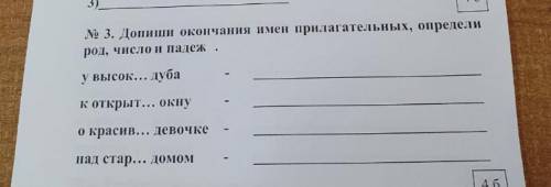 Допиши окончания имён прилагательных,определи род,число и падеж