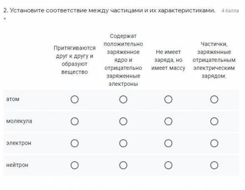 2. Установите соответствие между частицами и их характеристиками. * Притягиваются друг к другу и обр