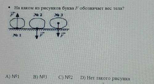 На каком из рисунков буква F обозначает вес тела? 3No 1A) No1В) No3С) No2D) Нет такого рисунка