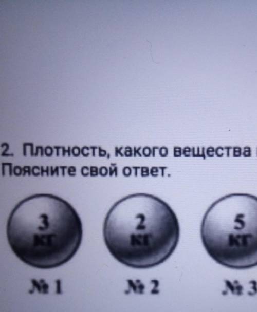 2. Плотность, какого вещества из этих шаров наибольшая, если их объемы одинаковы? (1)Поясните свой о