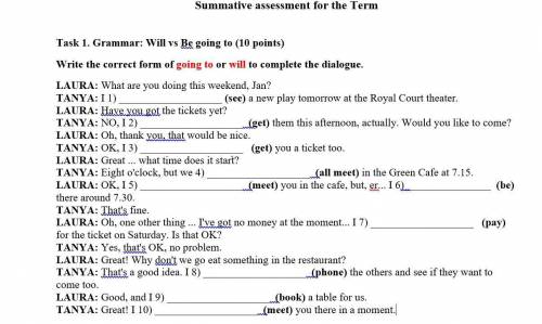 Write the correct form of going to or will to complete the dialogue.