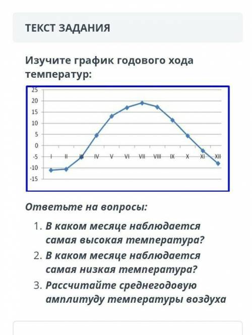 №4 ОБЩЕЕ ВРЕМЯ: 36:48ВРЕМЯ НА ЗАДАНИЕ: 06:48ТЕКСТ ЗАДАНИЯИзучите график годового хода температур:￼от