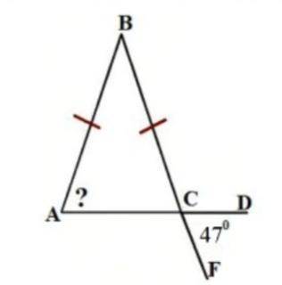 Треугольник ABC равнобедренный. Найдите градусную меру угла BAC, если ∠DCF=47°
