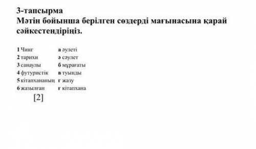 Мәтін бойынша берілген сөздерді мағынасына қарай сәйкестендіріпіз. Әулеті сәулет мұрағаты туынды жаз