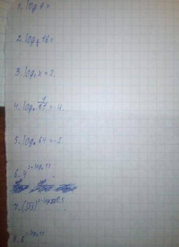 1) log 9 = ? 2) log 1/2 (16) = ? 3) log 2(x) = 2 4) log x (1/81) = -4 5) log x(64) = -2 6) 4^(2+log4