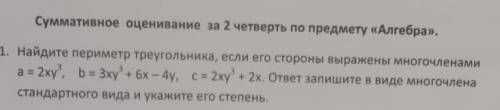 1. Найдите периметр треугольника, если его стороны выражены многочленами а=ху³, b=3xy³+6x-4y, c=2xy³