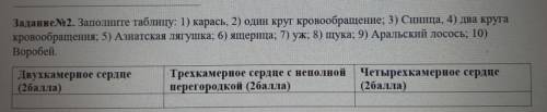 №2 заполните таблицу 1)карась 2) один круг кровообращения 3)синица 4)два круга кровообращения 5) ази