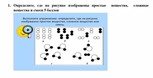 Упражнение: определите, на рисунке изсеражено простое вещество, сложное вещество или смесь​