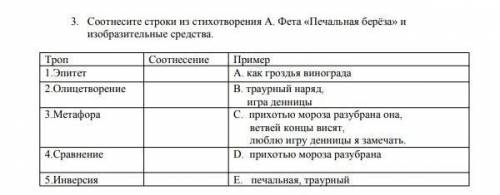 Соотнесите строки из стихотворения А.Фета Степь вечером и изобразительные средства.​