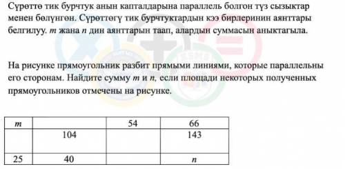 На рисунке прямоугольник разбит прямыми линиями, которые параллельны его сторонам. Найдите сумму тип