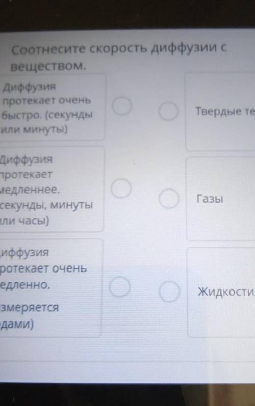Соедините скорость диффузии с веществом​