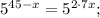 5^{45-x}=5^{2 \cdot 7x};