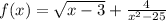 f(x)=\sqrt{x-3}+\frac{4}{x^{2} -25}