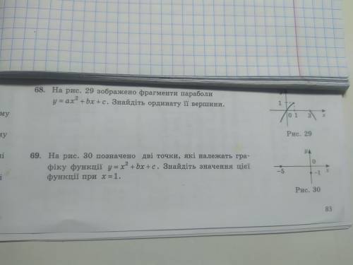 РЕШИТЕ перевод: 68) на рис.29 изображено фрагменты параболы y=ax²+bx+c. Найдите ординату (у) её верш