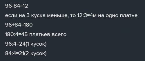 255. В швейном цехе было два куска ткани длиной 96 м и длиной 84 м. Из него шили платья. Из второй ч