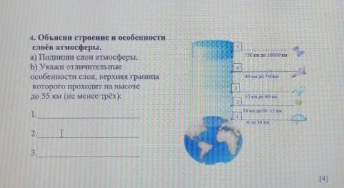 750 км до 10000 км 4. Объясни строеннен особенностислоёв атмосферы.а) Подпиши слой атмосферы.b) Укаж