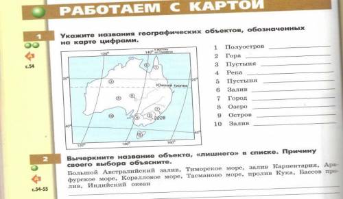 Укажите название географических объектов, обозначенных на карте цифрами.